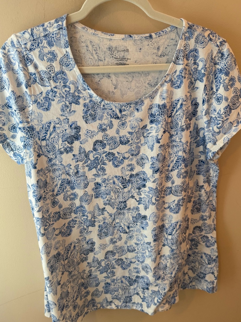 Pure Jill scoop neck blue pattern Pima Cotton t shirt size medium petite